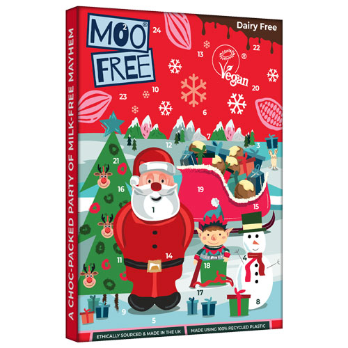 Moo Free Mælkefri Julekalender med lys vegansk chokolade, 70 g.