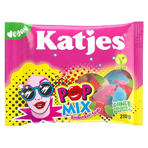 Katjes - Veganske vingummikarameller - Pop Mix gelatinefri slik